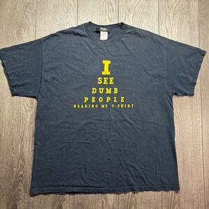 Action Apparel XXL Mens I See Dumb People Eye Chart Graphic T-Shirt Blue Vintage